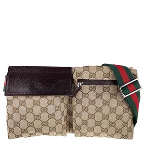 グッチ オールドグッチ シェリーライン GGキャンバス レザー ベージュ ブラウン ウエストバッグ