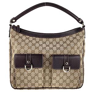 グッチ GGキャンバス キャンバス レザー ベージュ ブラウン ショルダーバッグ