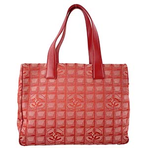 シャネル ニュートラベルライン MM ナイロンジャガード レザー レッド トートバッグ