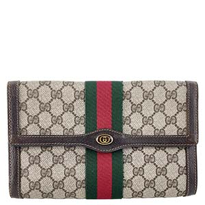 グッチ オールドグッチ シェリーライン PVC レザー ベージュ ブラウン セカンドバッグ