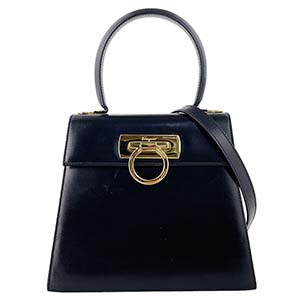 フェラガモ ガンチーニ レザー ブラック 2WAY ハンドバッグ