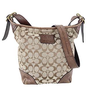 コーチ シグネチャー キャンバス レザー ベージュ ブラウン ショルダーバッグ