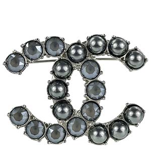 シャネル CCロゴ ゴールドメッキ ラインストーン フェイクパール ブラック ブローチ