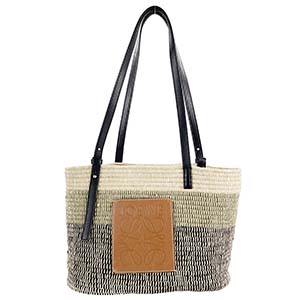 ロエベ スモール スクエア バスケットバッグ ラフィア ベージュ ブラック ショルダーバッグ