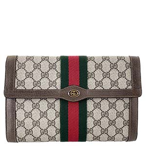 グッチ オールドグッチ シェリーライン PVC レザー ベージュ ブラウン セカンドバッグ