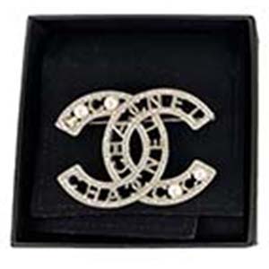 シャネル CCロゴ メタル フェイクパール ラインストーン シルバー ブローチ