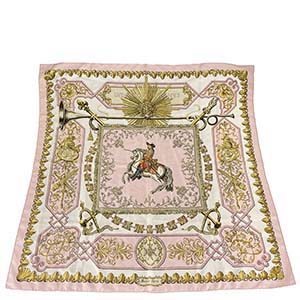 エルメス カレ90 LVDOVICVS MAGNVS 白い馬に跨ったルイ14世 シルク ピンク スカーフ