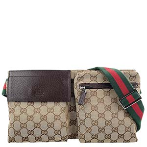 グッチ オールドグッチ シェリーライン GGキャンバス レザー ベージュ ブラウン ウエストバッグ