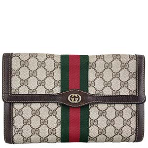 グッチ オールドグッチ シェリーライン PVC レザー ベージュ ブラウン セカンドバッグ