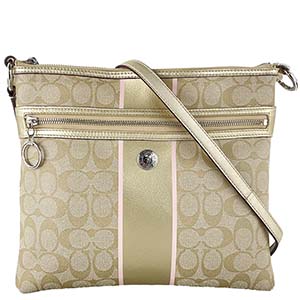 コーチ シグネチャー PVC レザー ベージュ ゴールド ショルダーバッグ