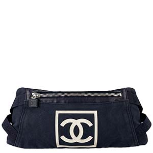 シャネル スポーツライン CCロゴ キャンバス レザー ブラック ウエストバッグ