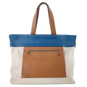 ロエベ キャンバス レザー バイカラー ブラウン ブルー トートバッグ