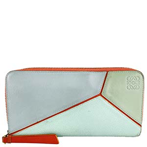 ロエベ パズル カーフスキン マルチカラー ミントグリーン レッド ラウンドファスナー 長財布