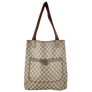 グッチ GGスプリーム シェリーライン コーティングキャンバス レザー ベージュ トートバッグ