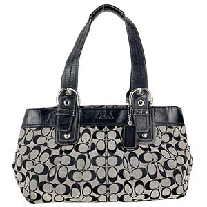 コーチ シグネチャー ソーホープリーテッドトート キャンバス レザー ブラック トートバッグ