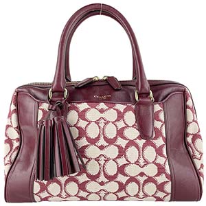 コーチ シグネチャー キャンバス レザー ボルドー ハンドバッグ