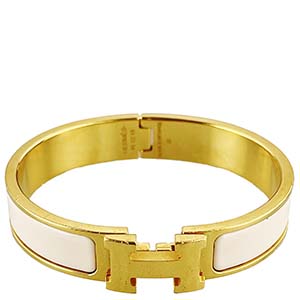 エルメス クリッククラックPM ゴールドメッキ ゴールド ホワイト ブレスレット Hバングル