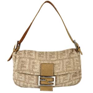 フェンディ マンマバゲット ズッカ ウール レザー ベージュ ショルダーバッグ