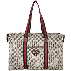 グッチ オールドグッチ シェリーライン PVC レザー ベージュ ブラウン トートバッグ