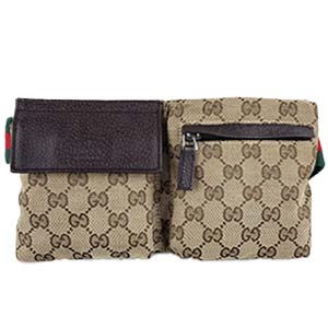 グッチ オールドグッチ シェリーライン GGキャンバス レザー ベージュ ブラウン ウエストバッグ