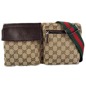 グッチ オールドグッチ シェリーライン GGキャンバス レザー ベージュ ブラウン ウエストバッグ