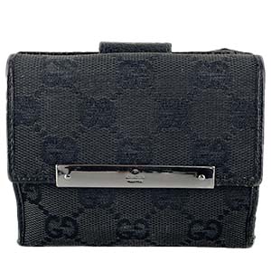 グッチ GGキャンバス キャンバス レザー ブラック 二つ折り 財布