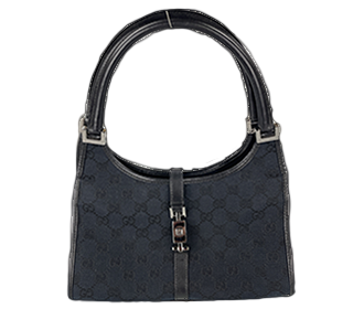 ジャッキー GGキャンバス キャンバス レザー ブラック ハンドバッグ