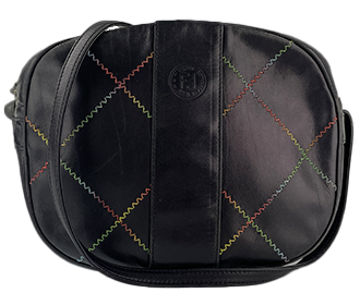 レザー ブラック ラウンド ジップ ショルダーバッグ