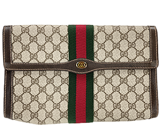 オールドグッチ シェリーライン PVC レザー ベージュ ブラウン セカンドバッグ