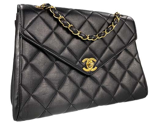 美品　正規　CHANEL　黒カーフスキン　34ｃｍラージショルダー斜め掛けバック